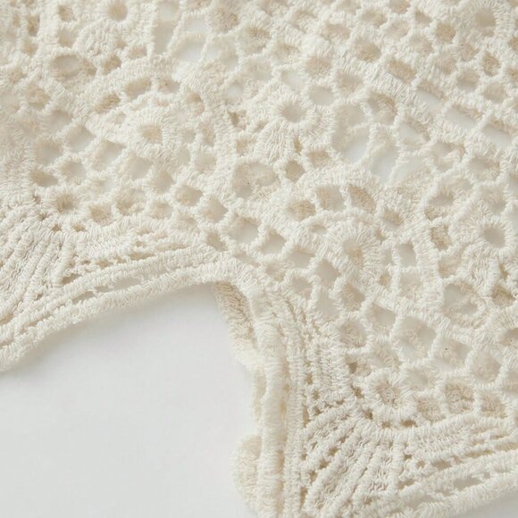 Boho Women's Beige A-Line Long Crochet Flowy Skirt - Picture 6 of 7